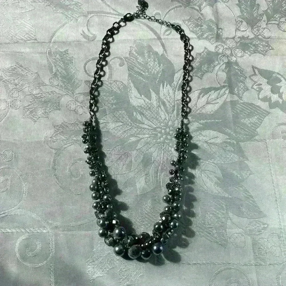Gray Silver Colored Adjustable Beaded Necklace 25” length - Picture 1 of 7
